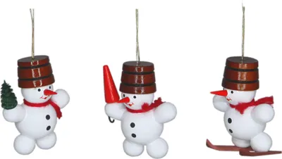 Obrázek produktu pro Ozdoba na stromek sněhuláci barevní s dřevěným podstavcem ŠxVxH 3,5x5x3cm NOVINKA