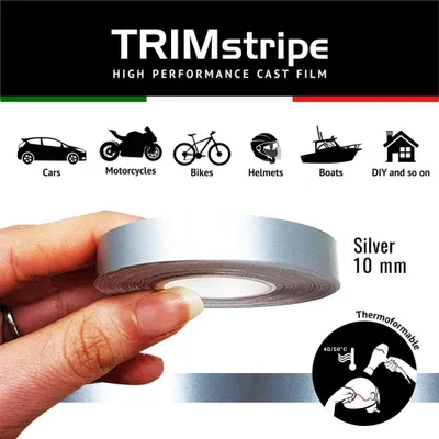 Image de Bande décorative adhésive pour voiture, couleur argent, 10 mm x 10 m