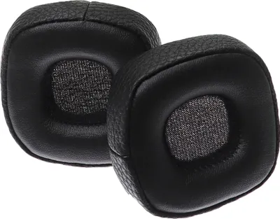 Two black ear pads for headphones are shown against a white background.