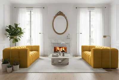 Produktbild von Sofaset Designersofa SOLVIE 4-4 in Stoff Tiffani Honiggelb