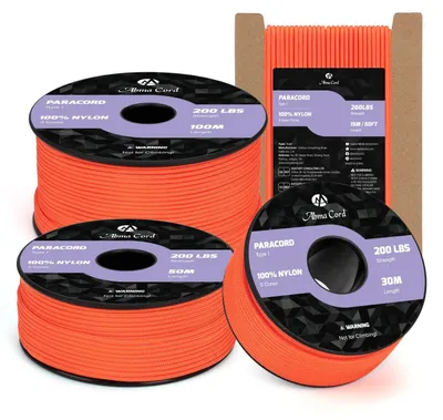 Zdjęcie produktu dla 100 metrów paracordu nylonowego, średnica 2 mm, fluorescencyjny, pomarańczowy