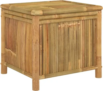 A close-up, front-facing view of a bamboo storage chest on a white background.