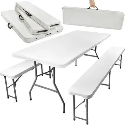 Obrázek produktu pro Skládací zahradní set Gardlov 3257, stůl 180 cm + 2 lavice, světle šedý