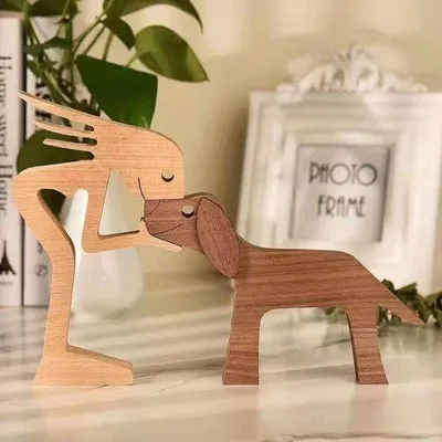 Produktbild von Holzskulptur Hunde Figürchen handgeschnitzt