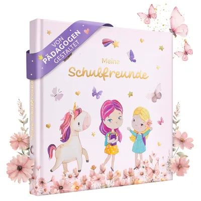 Produktbild von EULENTALER® Freundebuch Schule Mädchen Einhorn I Goldprägung I von Pädagogen gestaltet I Freundschaftsbuch Grunschule Einschulung Geschenk