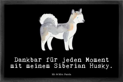 Produktbild von Mr. & Mrs. Panda Schmutzmatte Siberian Husky Moment 40 x 60 cm - Schwarz - Geschenk, bodenmatte, Sauberlaufmatte, Schmutzfangteppich, fußmatte, Schmutzfangmatte