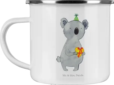 Produktbild von Mr. & Mrs. Panda Teetasse Koala Geschenk - Weiß - Pott, Party, Emaille Tasse, Geburtstag, Outdoor, becher