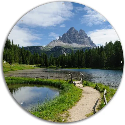 Produktbild von Wallario rundes Outdoor-Poster für Garten oder Balkon, Motiv See in Berglandschaft, 60 cm Durchmesser