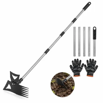 Produktbild von 2-in-1 Unkrautstecher mit Langstiel 148 cm, Gartenhacke & Unkrautentferner aus Stahl, für Rasen, Garten & Terrasse
