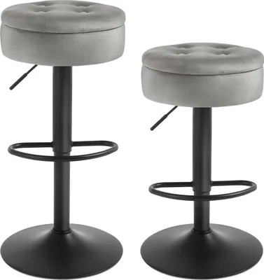 Produktbild von WOLTU Barhocker, Sitzhocker mit Stauraum, höhenverstellbar, 360° drehbar, Samt Metall : Hellgrau 2 Farbe: Hellgrau Stückzahl: 2