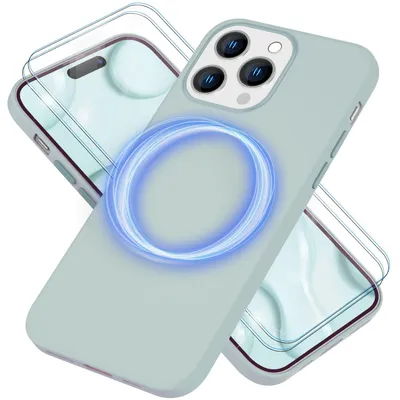 Obrázok produktu pre Puzdro MagSafe s 2x ochranným sklom pre iPhone 14 Pro, ľahko čistiteľný silikónový kryt zelený
