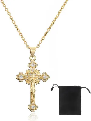 Immagine prodotto di Collana da donna con croce in oro e ciondolo in zirconi AAA placcati oro 18 carati - bigiotteria
