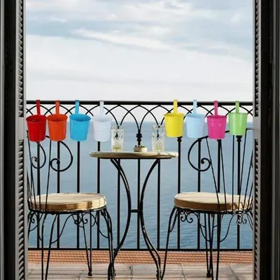 Produktbild von 10-teiliges Balkon-Geländer-Blumenkasten-Set aus Metall für Pflanzen, Balkone, Terrassen und Außenbereiche
