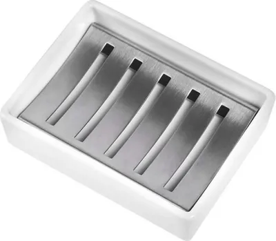 Produktbild von Seifenschale, doppelwandiger Seifenhalter aus Edelstahl SUS304 und Keramik, Seifenschale mit Abfluss für die Dusche im Badezimmer