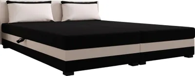 Produktbild von AURA SOFA  Boxspringbett ROLAND DOUBLE  160x195 Komplett-Set mit Bonell Matratze, Polsterbett mit Bettkästen - Hellbeige/Schwarz, SAWANA 01/14