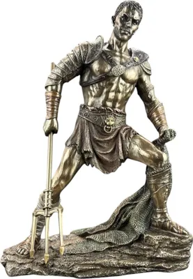 Produktbild von Skulptur „Römischer Gladiator – Retiarius“ – bronziert, handbemalt, detailreiche Gladiatoren-Statue, 27 cm – WU78305A4