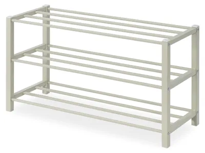 Produktbild von Schuhregal NAVAN Metall Beige, stabile Schuhbank mit 3 Ablageflächen, platzsparende Schuhkommode, geeignet für offenes Schuhregal, Schuhständer, Schuhregale