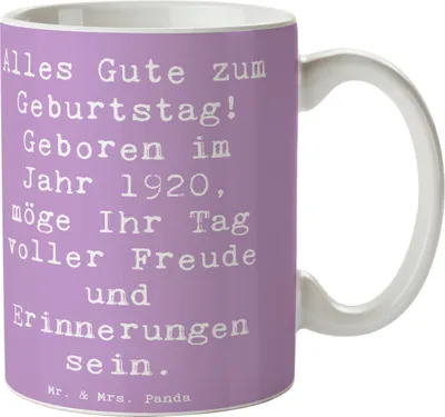 Produktbild von Mr. & Mrs. Panda Tasse Spruch 1920 Geburtstag - Lavendeltraum - Geschenk, für kaffee, Becher, liebevolles, schöne, Teetasse, Jahrgang, Happy Birthday, Glückwunsch, feiern