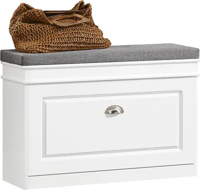 Produktbild von SoBuy FSR82-L-W Schuhkipper Schuhschrank mit Klappe Schuhbank mit Sitzkissen Schuhkommode Sitzbank Weiß BHT ca.: 75x51x24cm