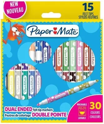 Image de Feutres de coloriage lavables double face 15 couleurs.
