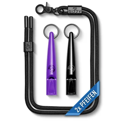 Produktbild von GIZZY® 2x Hundepfeife lauter & weitreichender Pfeifton I Erziehungshilfen für Hunde I Zum Hundetraining u. als Hundepfeife Rückruf inkl. Band