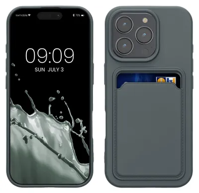 Produktbild von kwmobile Handyhülle für Apple iPhone 16 Pro Hülle mit Kartenfach - TPU Case - Kabelloses Laden - Schutzhülle Cover in Dunkler Schiefer