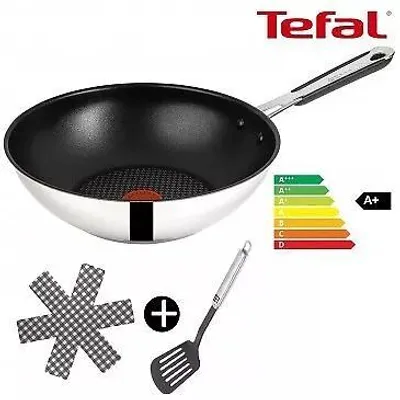 Produktbild von Tefal Wok Jamie Oliver J90 Wokpfanne 28cm Induktion, Antihaft, Wok Pfanne, Edelstahl 18/10 Bratpfannen Set, Pfannenset Pfannenwender Pfannenschoner
