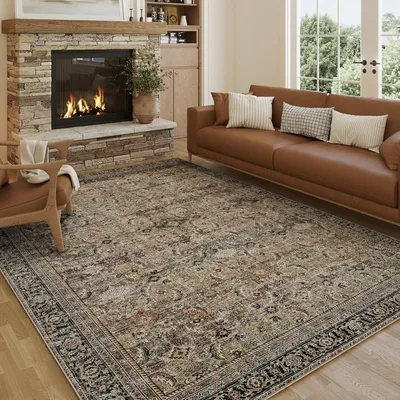 Obrázek produktu pro Vintage koberec do obývacího pokoje, 240x300 cm, hnědý/barevný, omyvatelný, retro, obdélníkový