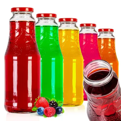 Zdjęcie produktu dla SuperButelki - 40x Butelka szklana SOCZEK 1000 ml z zakrętką, 1 l na soki wino napoje kompot + lejek i E-BOOK z przepisami, 1l na sok, zestaw butelek