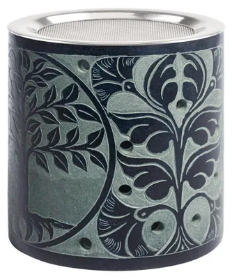 Image de Brûleur d'encens Ketan en pierre tendre, de couleur bleu-gris, avec filtre en acier inoxydable