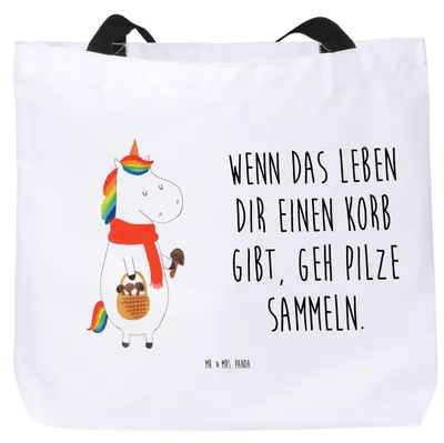 Produktbild von Mr. & Mrs. Panda Tote Bag Einhorn Pilz - Weiß - Geschenk, Pilze, Schultasche, Laptoptasche, Einhörner, Strandtasche, Tasche, Liebeskummer, Motivation, Reisetasche, Spruch