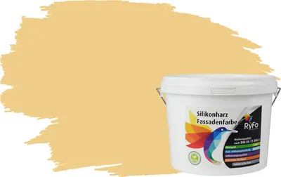 Produktbild von RyFo Colors Silikonharz Fassadenfarbe Lotuseffekt Trend Safrangelb 3l - bunte Fassadenfarbe, weitere Gelb Farbtöne und Größen erhältlich, Deckkraft Klasse 1