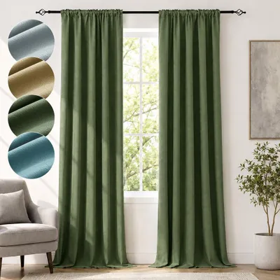 Obrázok produktu pre Závesy s vzorom, zelené, 2 kusy, zatemňovacie, 85% zatemnenie - 310 GSM, termo záclony, zamatové záclony, 132x214 cm, záclony s multifunkčnou páskou, volánová páska, vhodné do obývačky a spálne