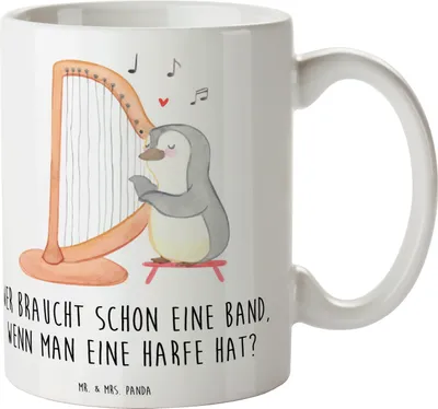 Produktbild von Mr. & Mrs. Panda Tasse Harfenzauber - Weiß - Geschenk, Kaffeetasse, kaffeebecher keramik, Lernen, Elegant, Trinkbecher, Instrument, Musik, himmlisch, Band, Harfenspieler