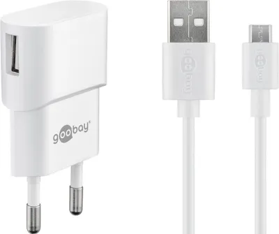 Produktbild von Goobay Micro USB-Ladeset 1 A - Netzteil mit Micro USB Kabel 1m (weiß)