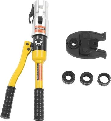 Zdjęcie produktu dla Hydrauliczne szczypce zaciskowe - Narzędzie do zaciskania rur - Siła zacisku 10 t - Głowica obrotowa 360° - Szczęki 16/20/25/32 mm - Skok 20 mm - Żółty