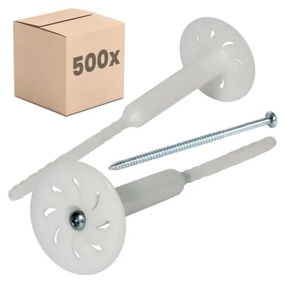 Produktbild von PROTEKTOR 500x Dämmstoff-Schraubdübel Ø8x220mm mit verzinkter Stahlschraube, WDVS Dübel, Dämmstoffdübel zur Fassaden Dämmung, Langschaftdübel bei Wärmedämmung