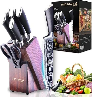 Produktbild von Famanu Messerset 7-teilig - Hochwertige Küchenmesser mit Halter