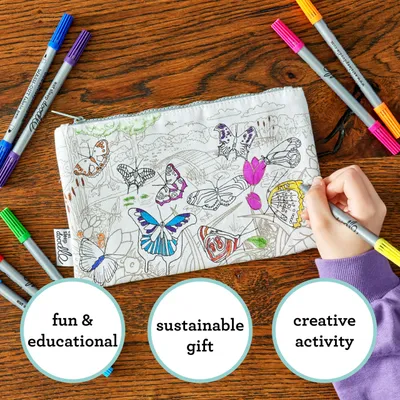 Produktbild von Federmäppchen Schmetterling, wiederverwendbar, inklusive auswaschbarer Filzstifte, 1 Stück, für Kinder