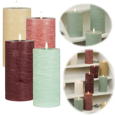 Produktbild von LS-LebenStil 3D LED Stumpenkerze 20cm Grün Nyhavn IB Laursen Echtwachs flackernde Blockkerze flammenlose Kerze optional mit Timer & Fernbedienung