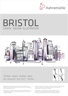 Productafbeelding van Bristol Blok DIN A4 - Hoogwaardig tekenpapier voor kunstenaars en ontwerpers - 250 g/m², radeervast, gladde oppervlakte - Ideaal voor ontwerpen
