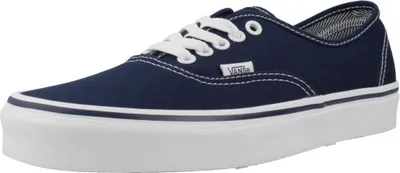 A single navy blue Vans Authentic sneaker with white laces and a white sole is shown against a white background.
