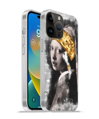Produktbild von MuchoWow® Handyhülle Schutzhülle Hülle für Apple iPhone 14 Pro - Softcase Mädchen mit Perlenohrring - Gold - Aquarell Silikon Softcase Handy Hülle - Umschlag
