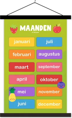 Produktbild von MuchoWow® Textilposter Kinderzimmer - Monate - Bildung - Jungen - Mädchen - Kinder - Grün - Kinder 60x90 cm mit schwarzem Rahmen - Poster Wohnzimmer