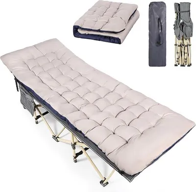 Image de Lit de camping pliable pour adultes, avec matelas intégré, dimensions XXL : 190 x 71 x 38 cm. Lit de camping pliable avec matelas intégré, idéal pour le camping, le jardin, l'intérieur et l'extérieur