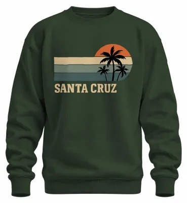 Immagine prodotto di Felpa con cappuccio, stile retrò, con immagini di palme, tramonto e la scritta "California", ideale per la spiaggia, colore verde bottiglia, taglia S