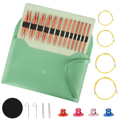 Immagine prodotto di Set di ferri da maglia circolari intercambiabili, colore verde, 13 paia, da 3 a 10 mm | Accessori per il lavoro a maglia, ideali per principianti e adulti