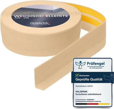 Produktbild von HOLZBRINK Weichsockelleiste selbstklebend PVC 50x20mm, 1 m | Küchenleiste Arbeitsplatte | Abschlussleiste selbstklebend für Badezimmer | Farbe: Kiefer