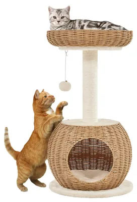 Produktbild von Yaheetech Rattan Kratzbaum 75 cm Katzenbaum mit Abnehmbarer Plüschmatte