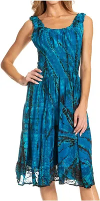 Produktbild von Sakkas 181476 - Alba Frauen Weg von der Schulter Smock Ruffle Midi Kleid Tie Dye